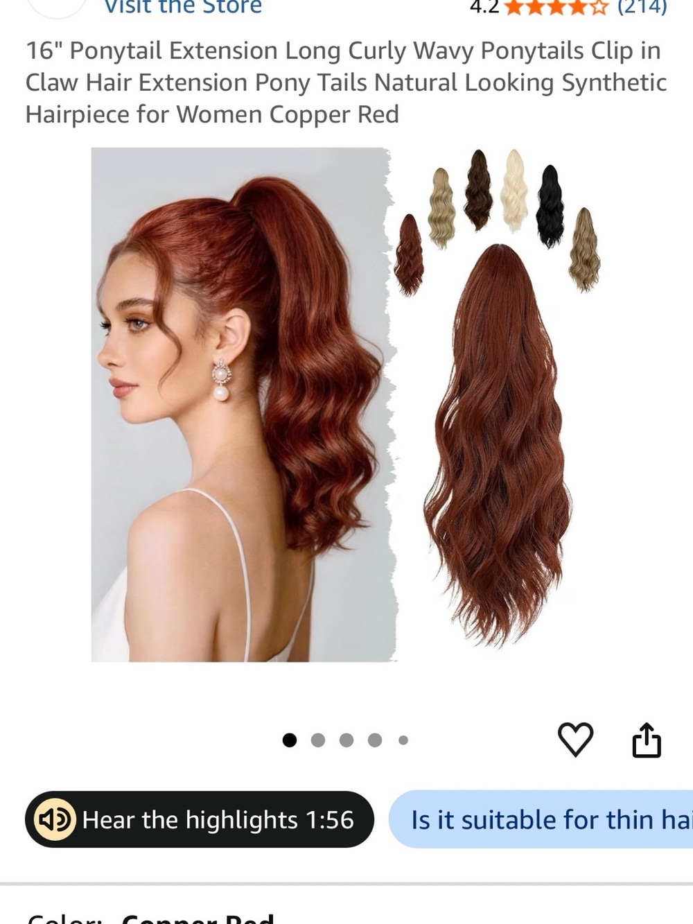 Copper Red Wavy Clip-In Ponytail Extension for Women